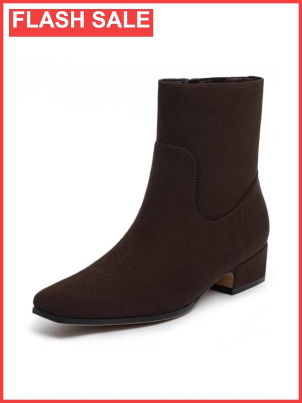 Women's Chunky Low Heel Square Toe Ankle Boots with Side Zipper Comfortable